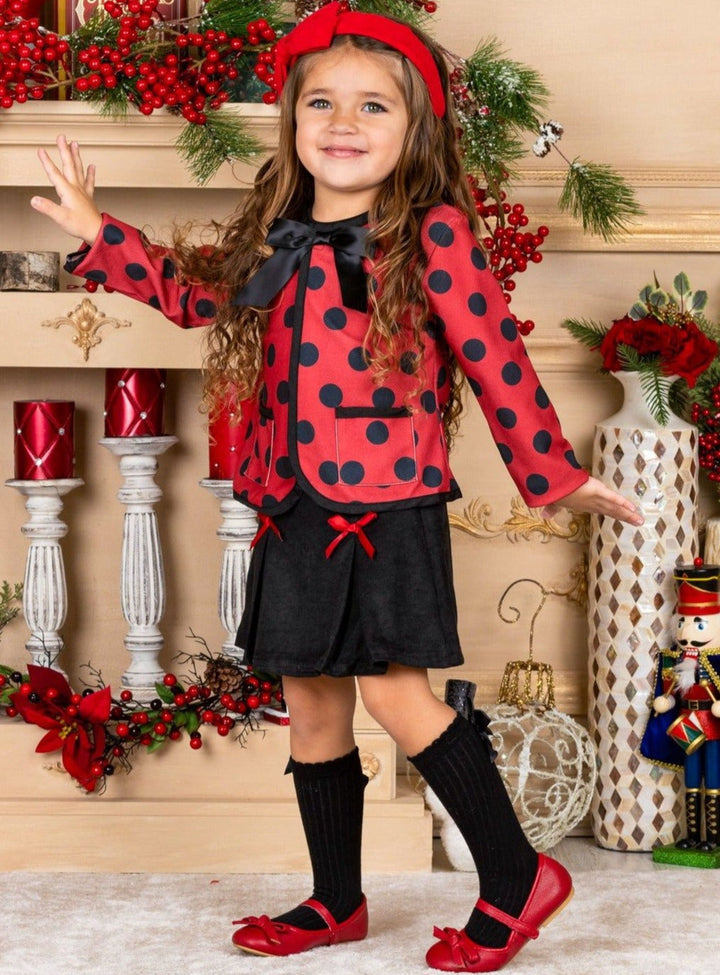 Girls Spring Fashion | Toddler Polka Dot Blazer & Ruffle Skirt Set 