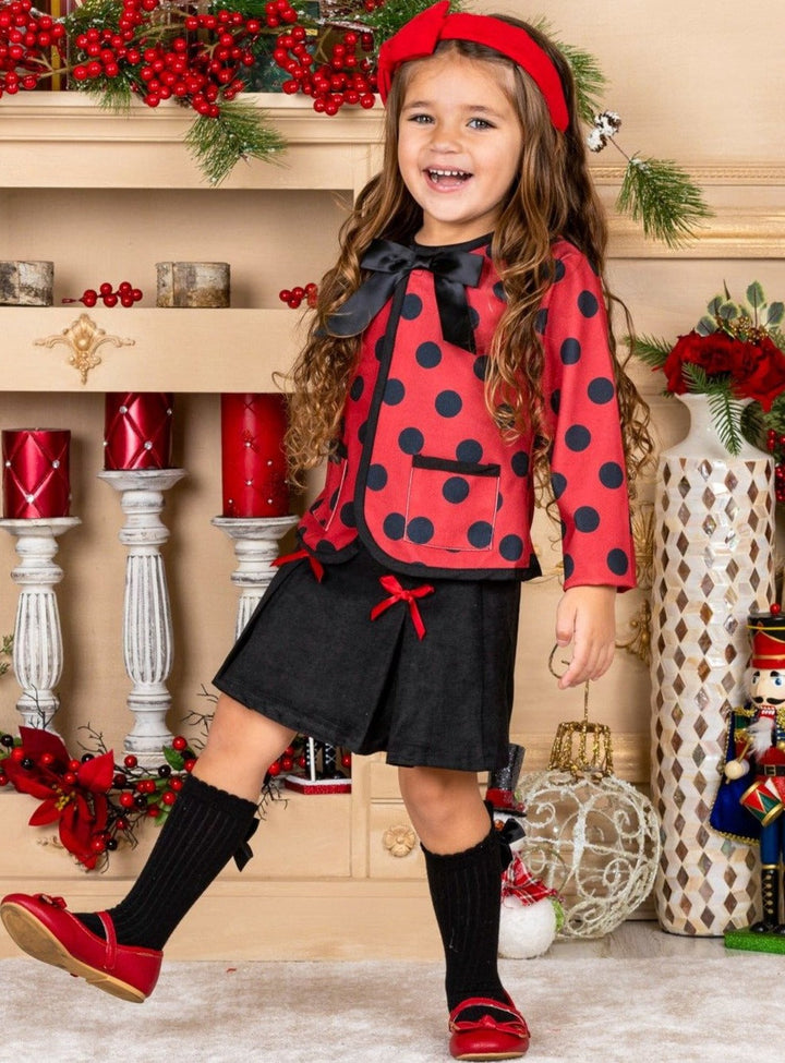 Girls Spring Fashion | Toddler Polka Dot Blazer & Ruffle Skirt Set 