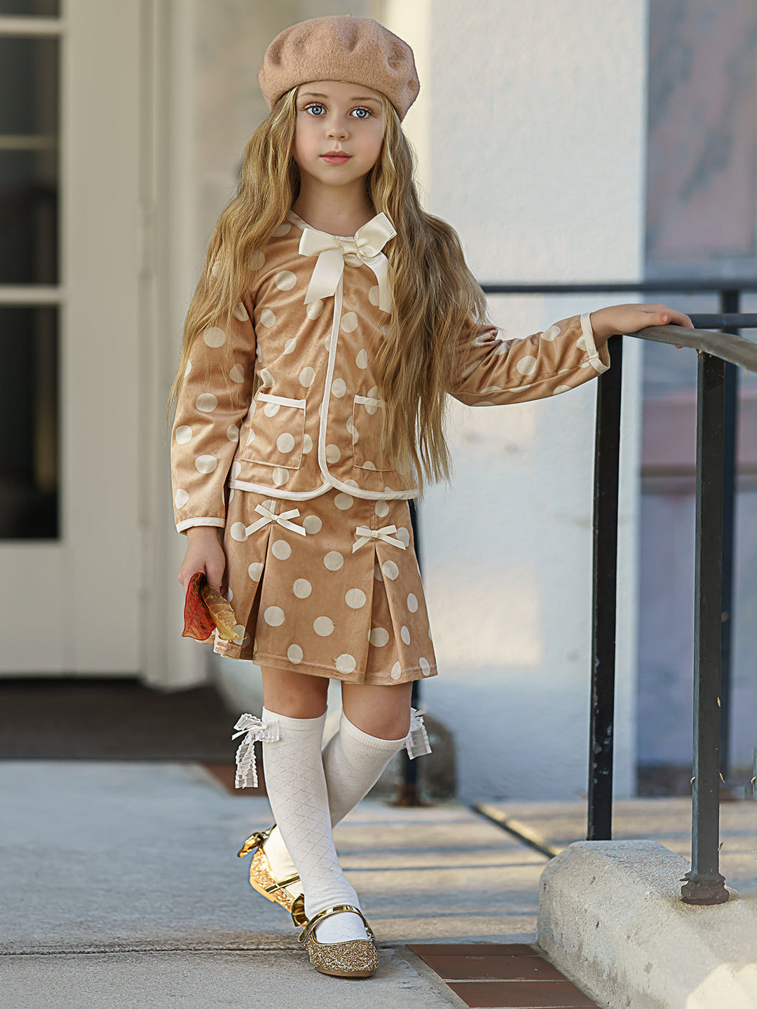 Preppy Spring Fashion | Little Girls Polka Dot Blazer & Skirt Set