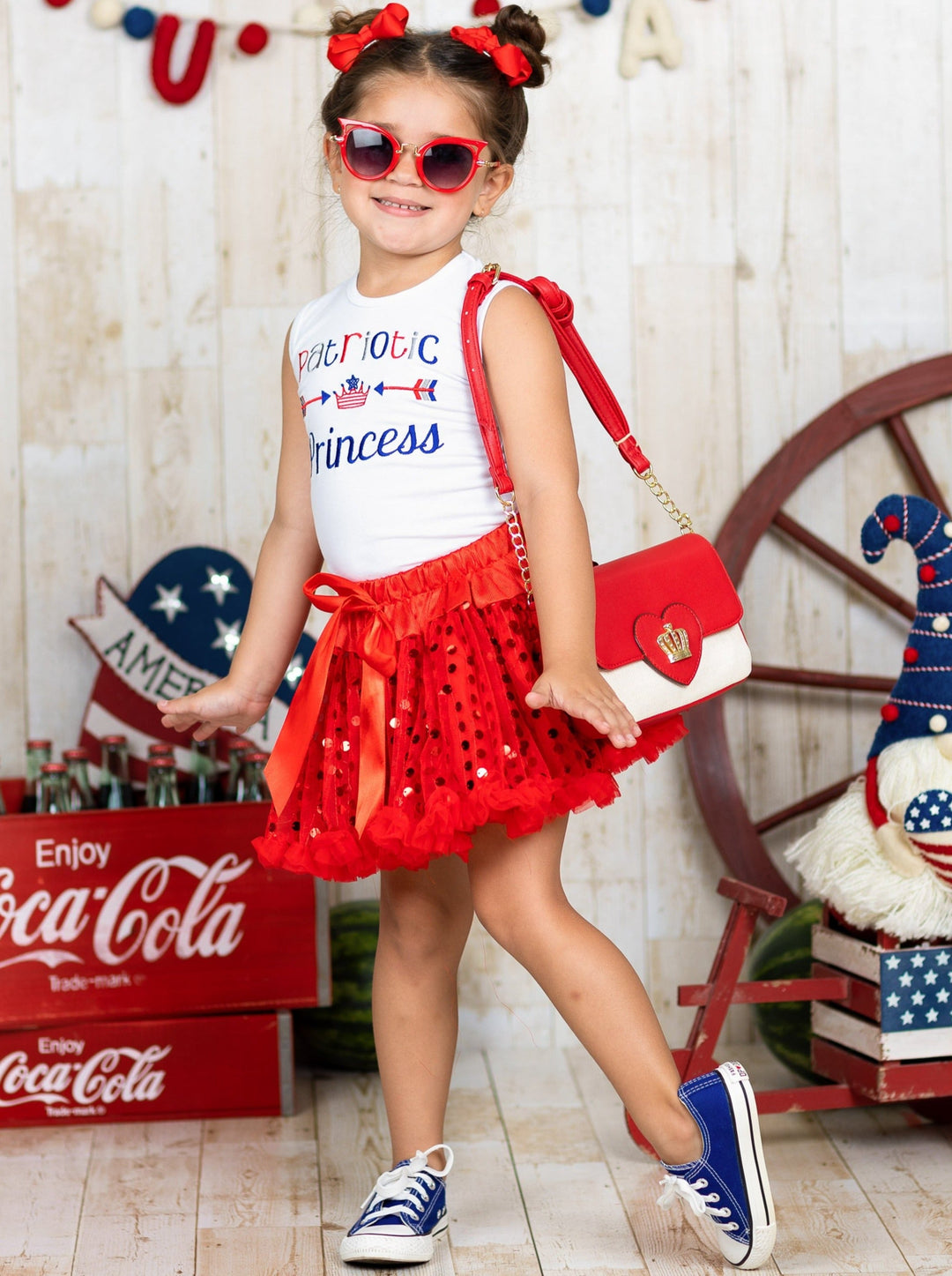 Girls 4th of July Outfits | Patriotic Princess Top & Sequin Skirt Set