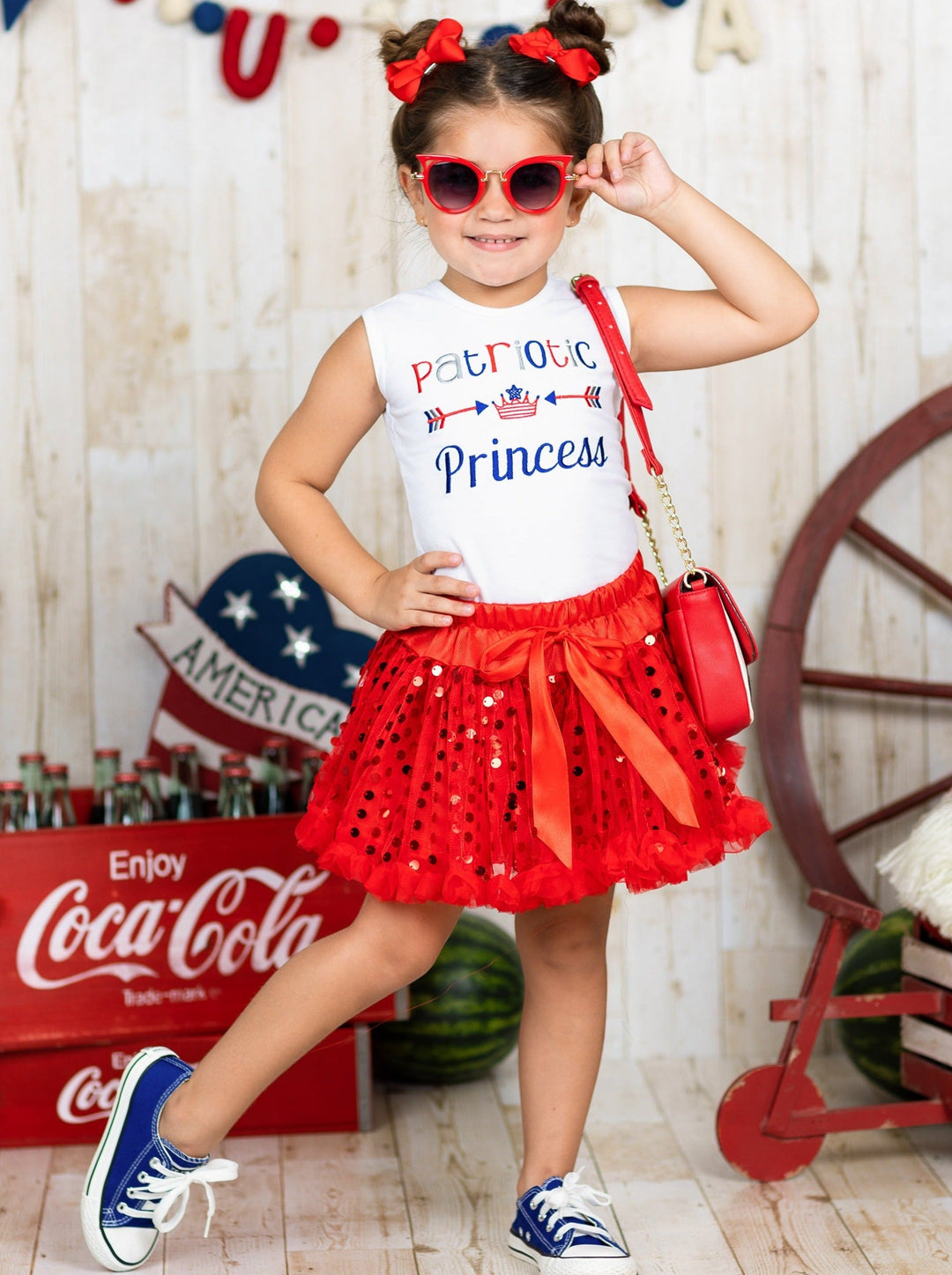 Girls 4th of July Outfits | Patriotic Princess Top & Sequin Skirt Set