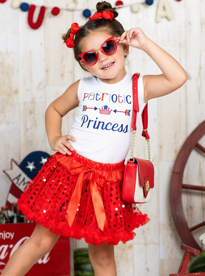 Girls 4th of July Outfits | Patriotic Princess Top & Sequin Skirt Set