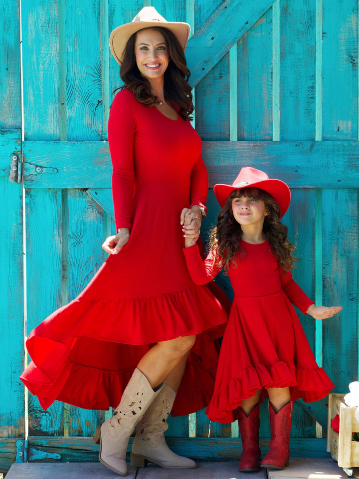 Mommy and Me Ruffled Rib Hi-Lo Twirl Dress