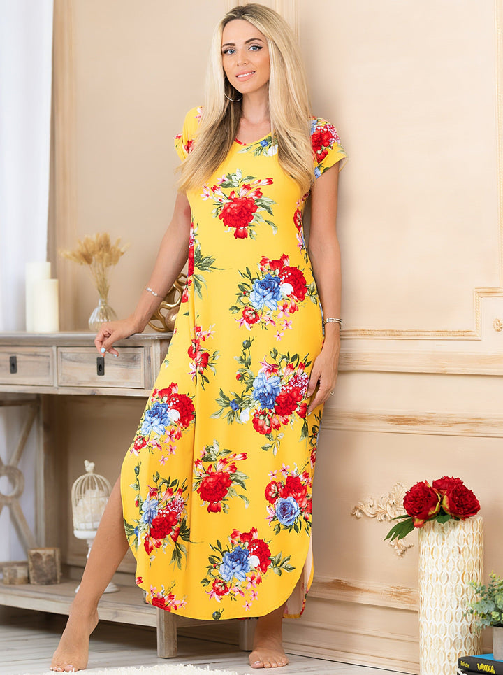 Mommy and Me yellow floral maxi dress with convenient and stylish pockets