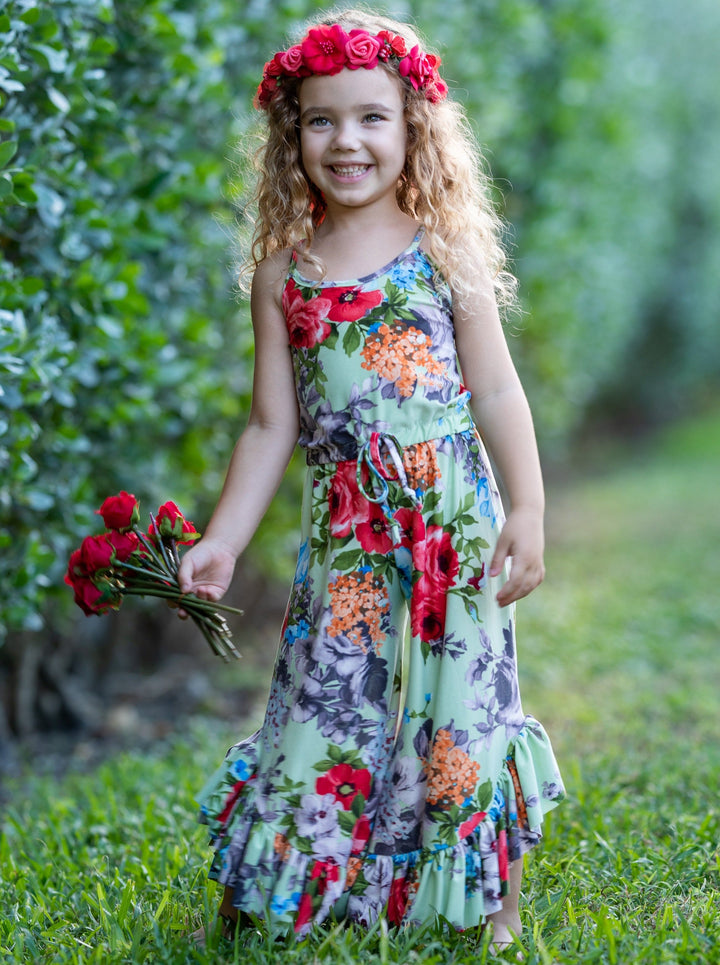 Girls Spring Outfits | Halter Top Drawstring Ruffled Palazzo Jumpsuit 