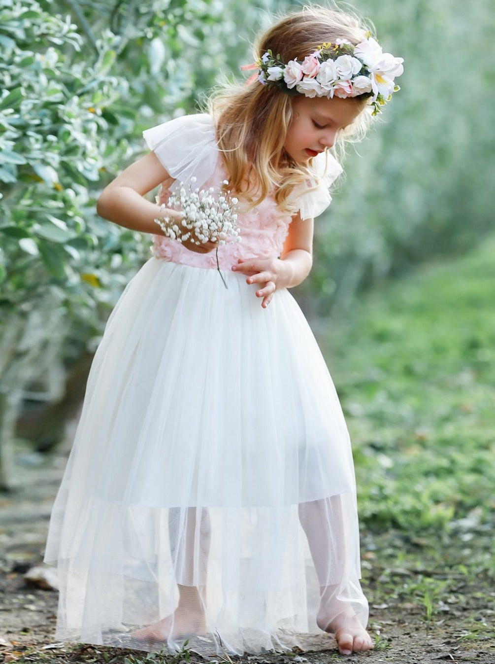 Toddler Spring Dresses | Girls Textured Bodice Tulle Maxi Dress