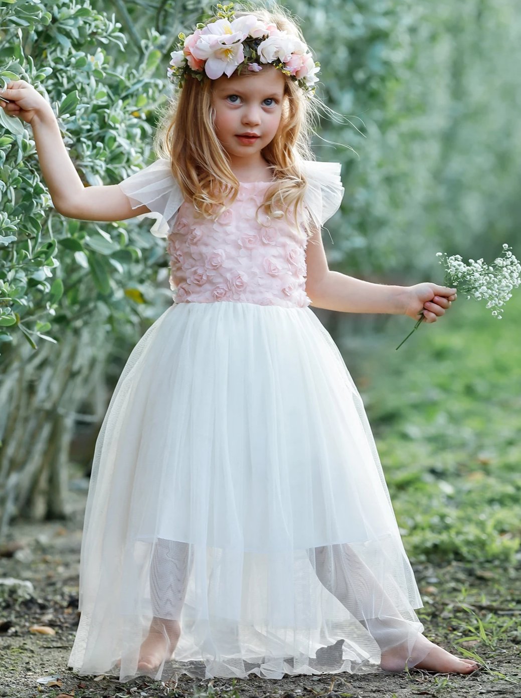 Toddler Spring Dresses | Girls Textured Bodice Tulle Maxi Dress