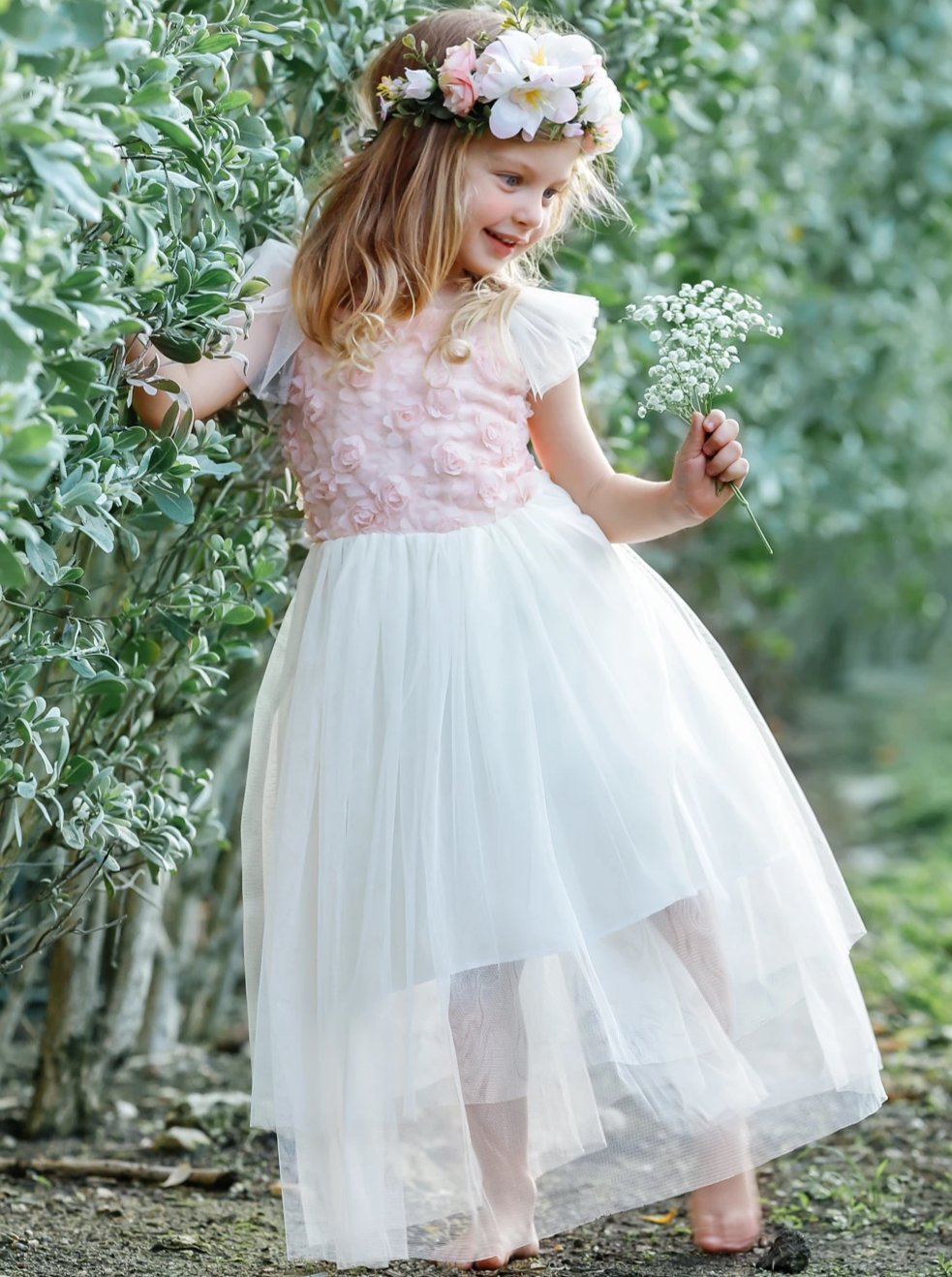 Toddler Spring Dresses | Girls Textured Bodice Tulle Maxi Dress