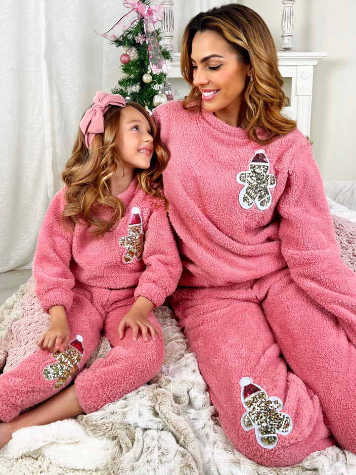 Mommy and Me Gingerbread Delight Fleece Christmas Lounge Set