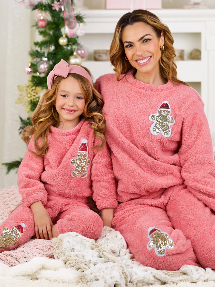 Mommy and Me Gingerbread Delight Fleece Christmas Lounge Set