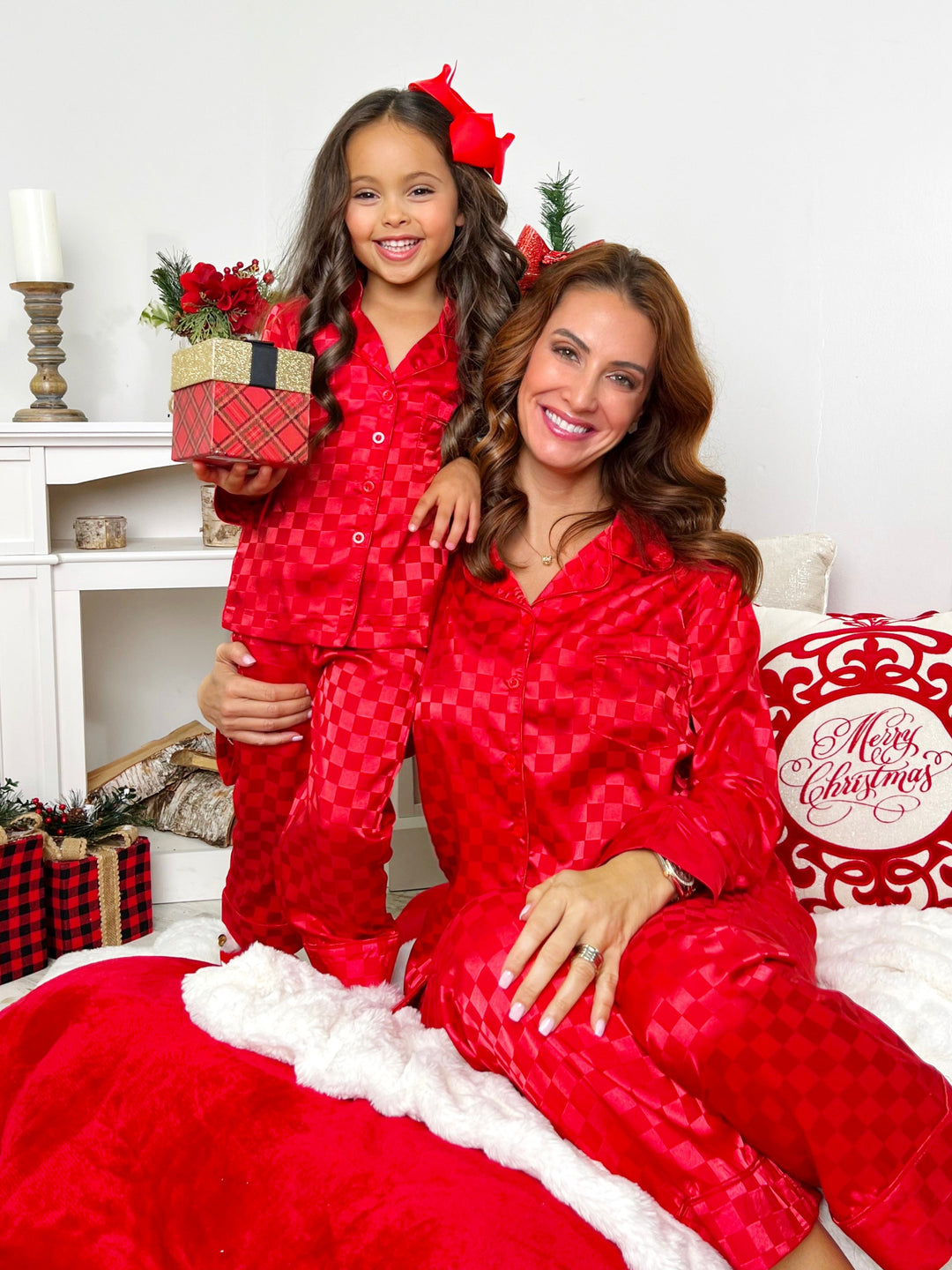 Mia Belle Girls Red Checkered Christmas Pajamas | Mommy and Me Pajamas