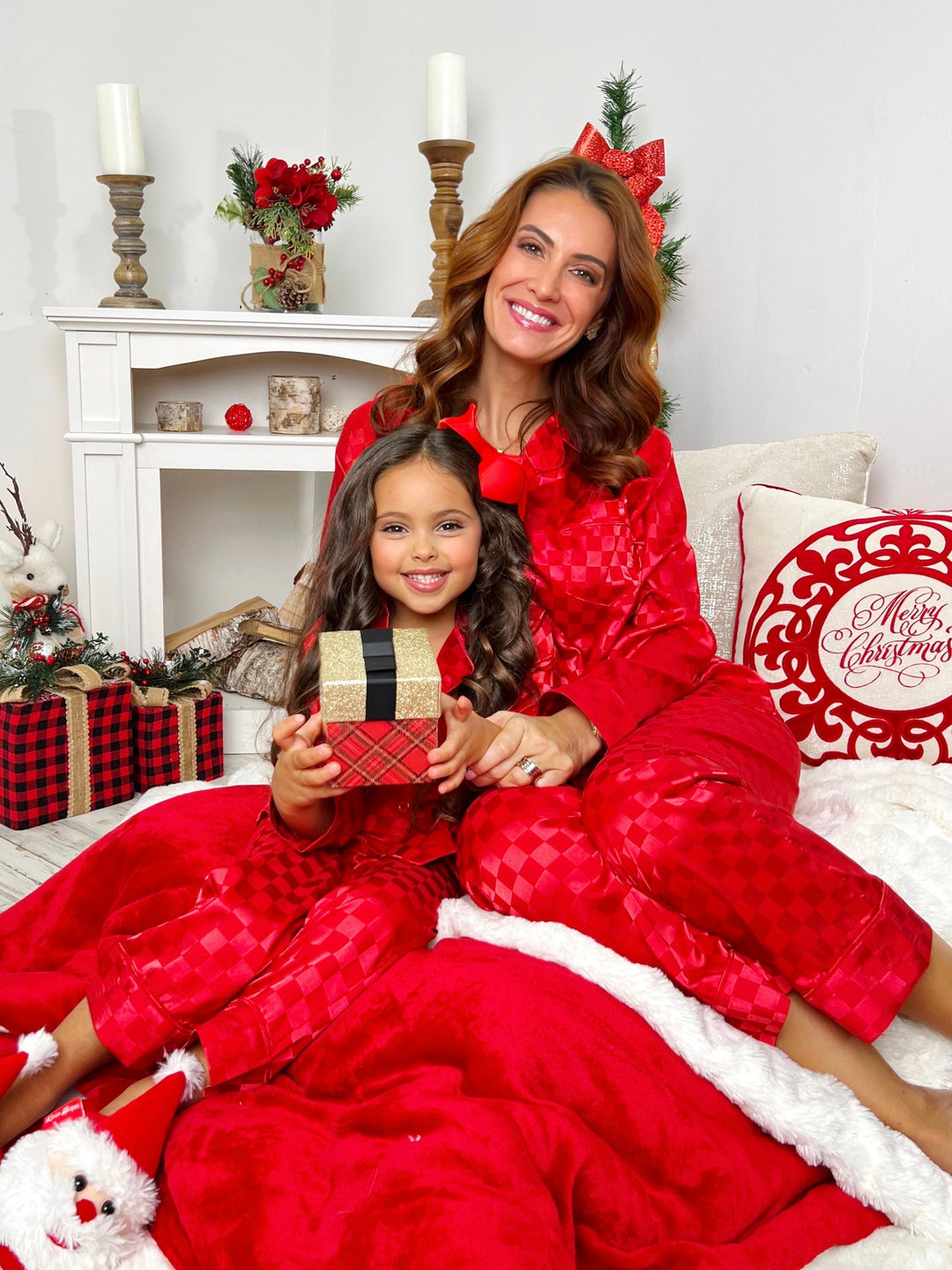 Mia Belle Girls Red Checkered Christmas Pajamas | Mommy and Me Pajamas