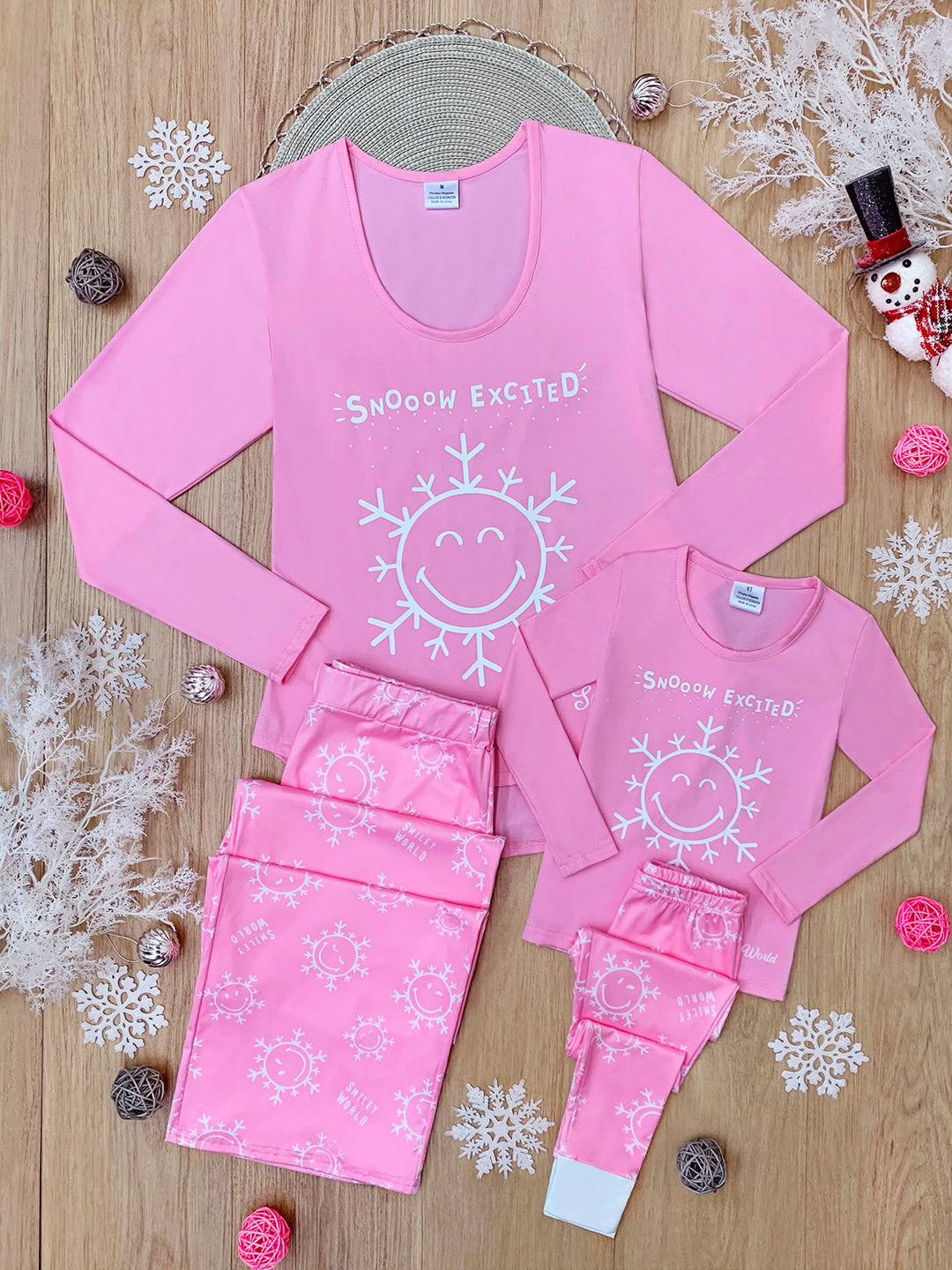 SmileyWorld „Mommy &amp; Me“ Pyjama-Set „Snowdays“ in Rosa