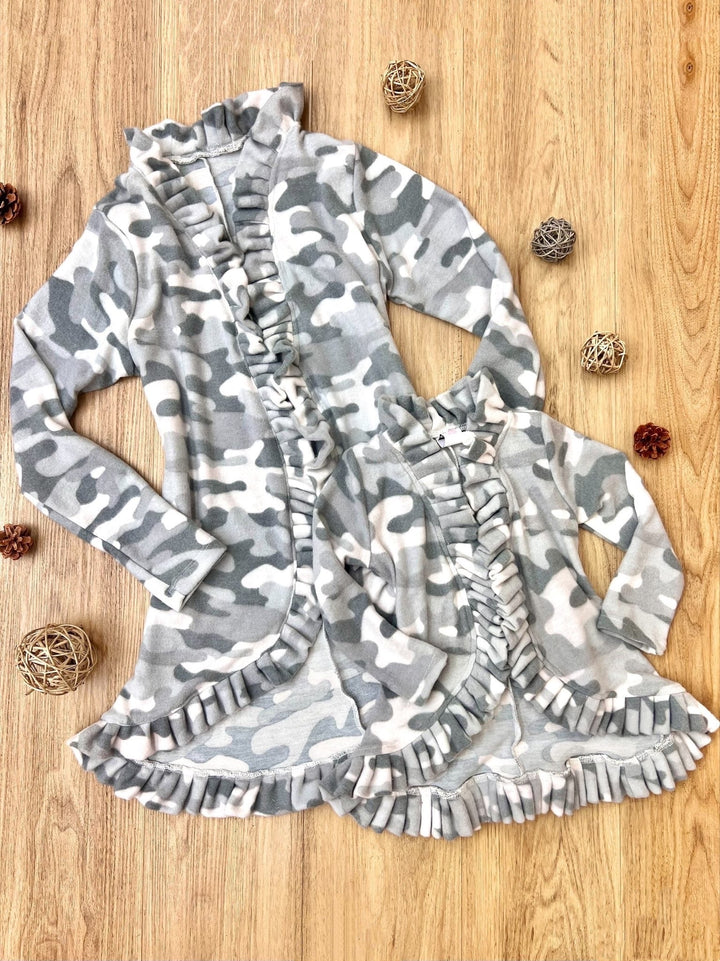 Mommy & Me Cardigans | Camo Print Ruffle Cardigans | Mia Belle Girls