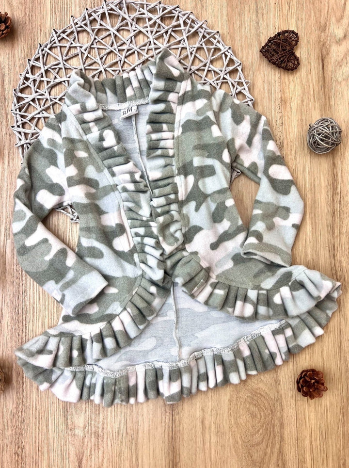 Mommy & Me Cardigans | Camo Print Ruffle Cardigans | Mia Belle Girls