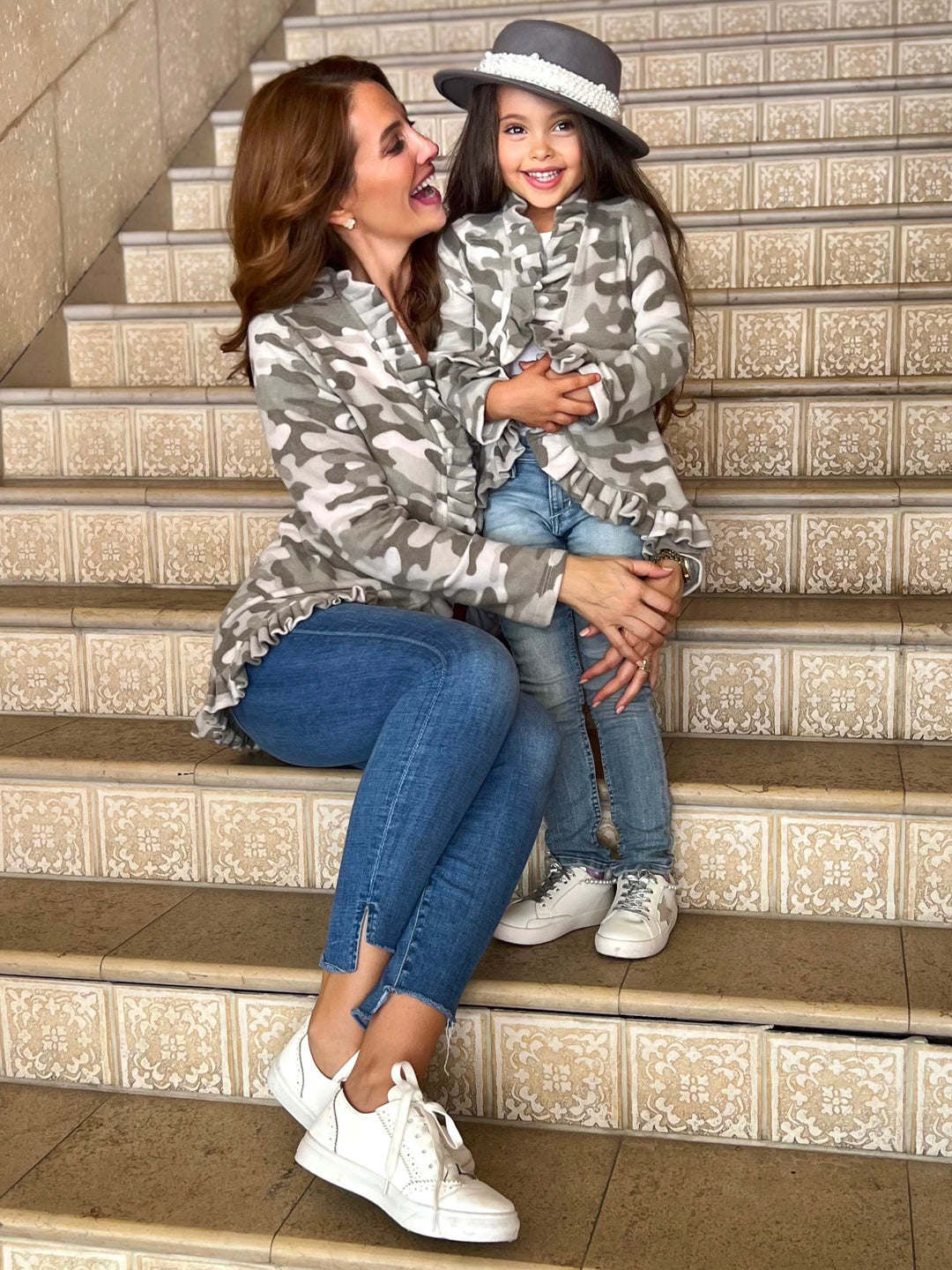 Mommy & Me Cardigans | Camo Print Ruffle Cardigans | Mia Belle Girls