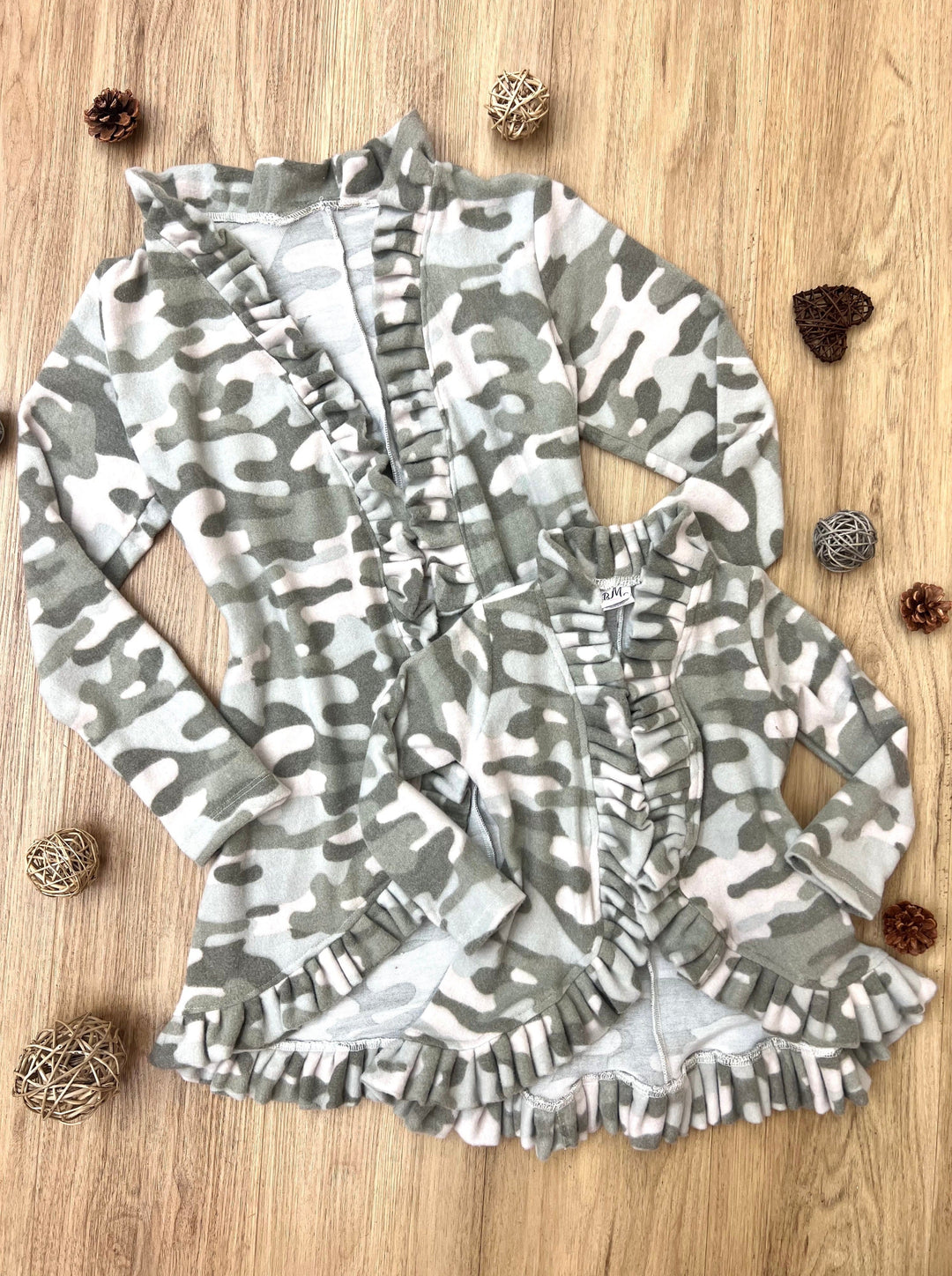 Mommy & Me Cardigans | Camo Print Ruffle Cardigans | Mia Belle Girls