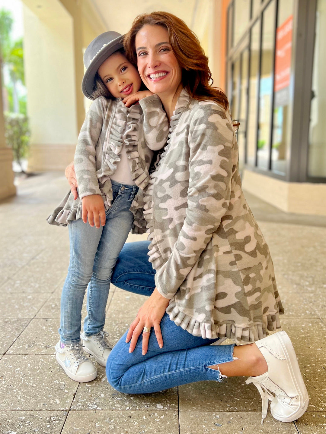 Mommy & Me Cardigans | Camo Print Ruffle Cardigans | Mia Belle Girls