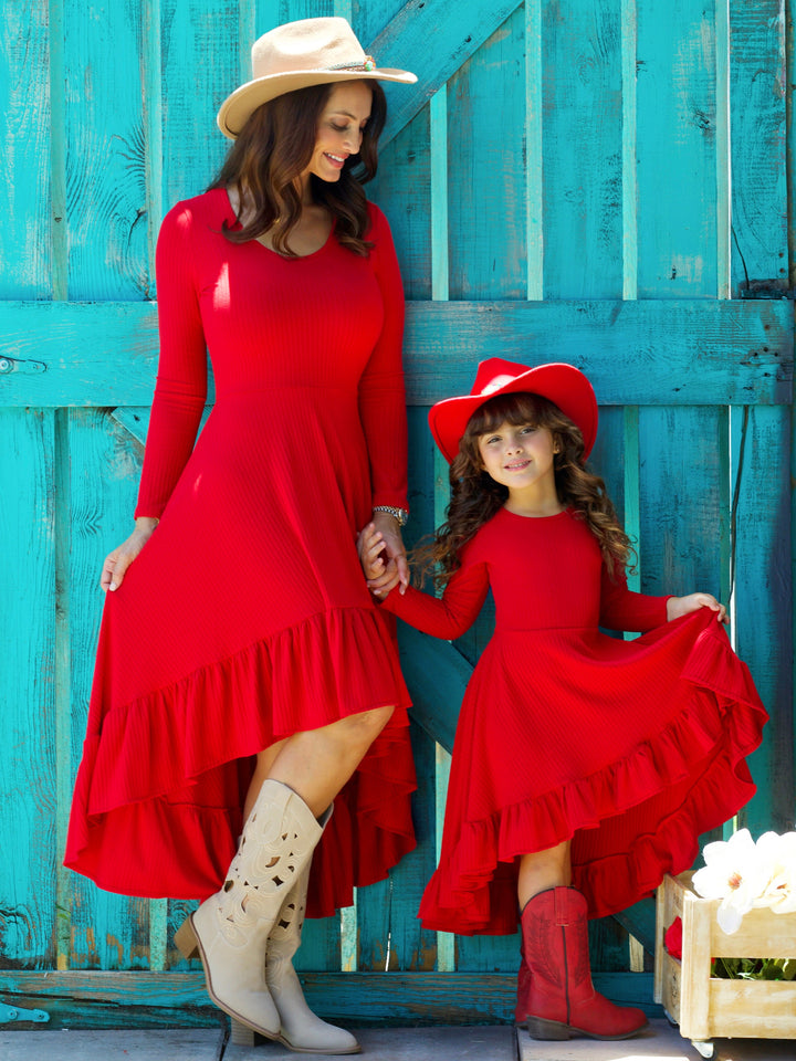 Mommy and Me Ruffled Rib Hi-Lo Twirl Dress