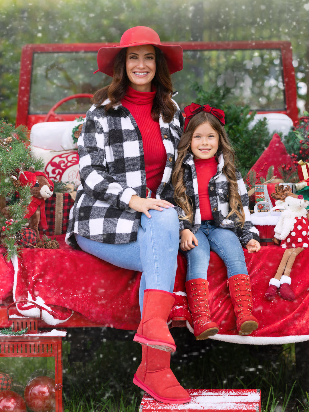 Mommy and Me Black and White Buffalo Plaid Sherpa Shacket