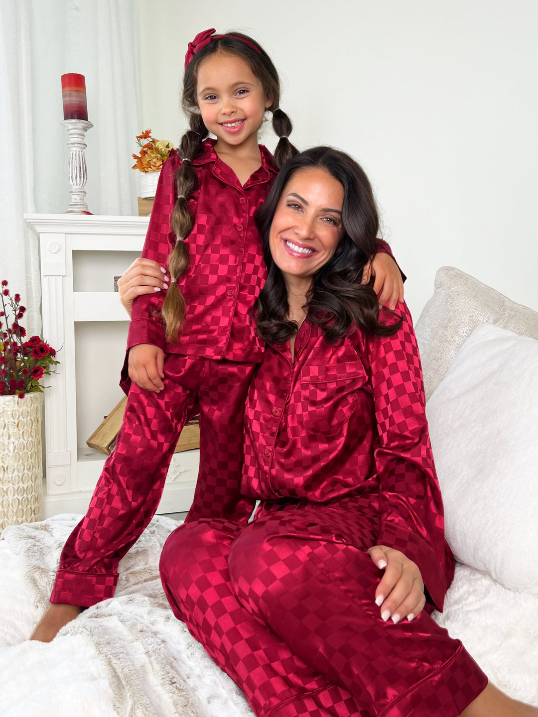 Karierter Seidenpyjama „Mommy and Me“