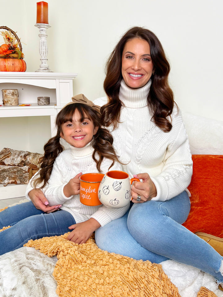 Mommy and Me Cream Oversized Cable Knit Sweater