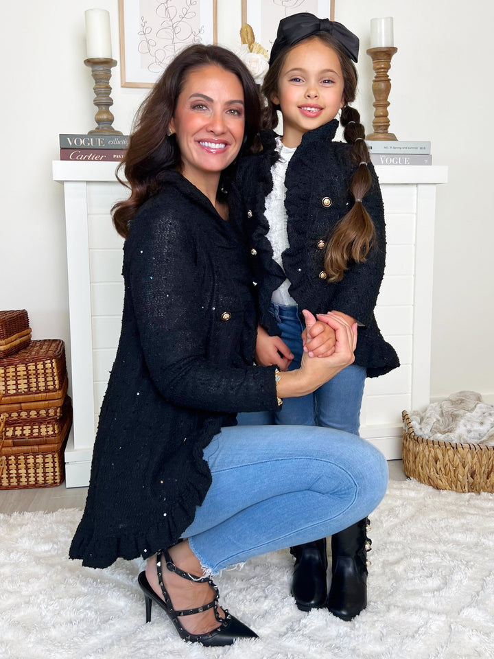 „Mommy and Me“ Classy Duo – Schwarzer Blazer mit Rüschen-Cardigan