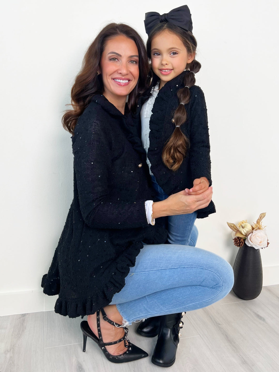 Mommy and Me Classy Duo Black Blazer Ruffle Cardigan