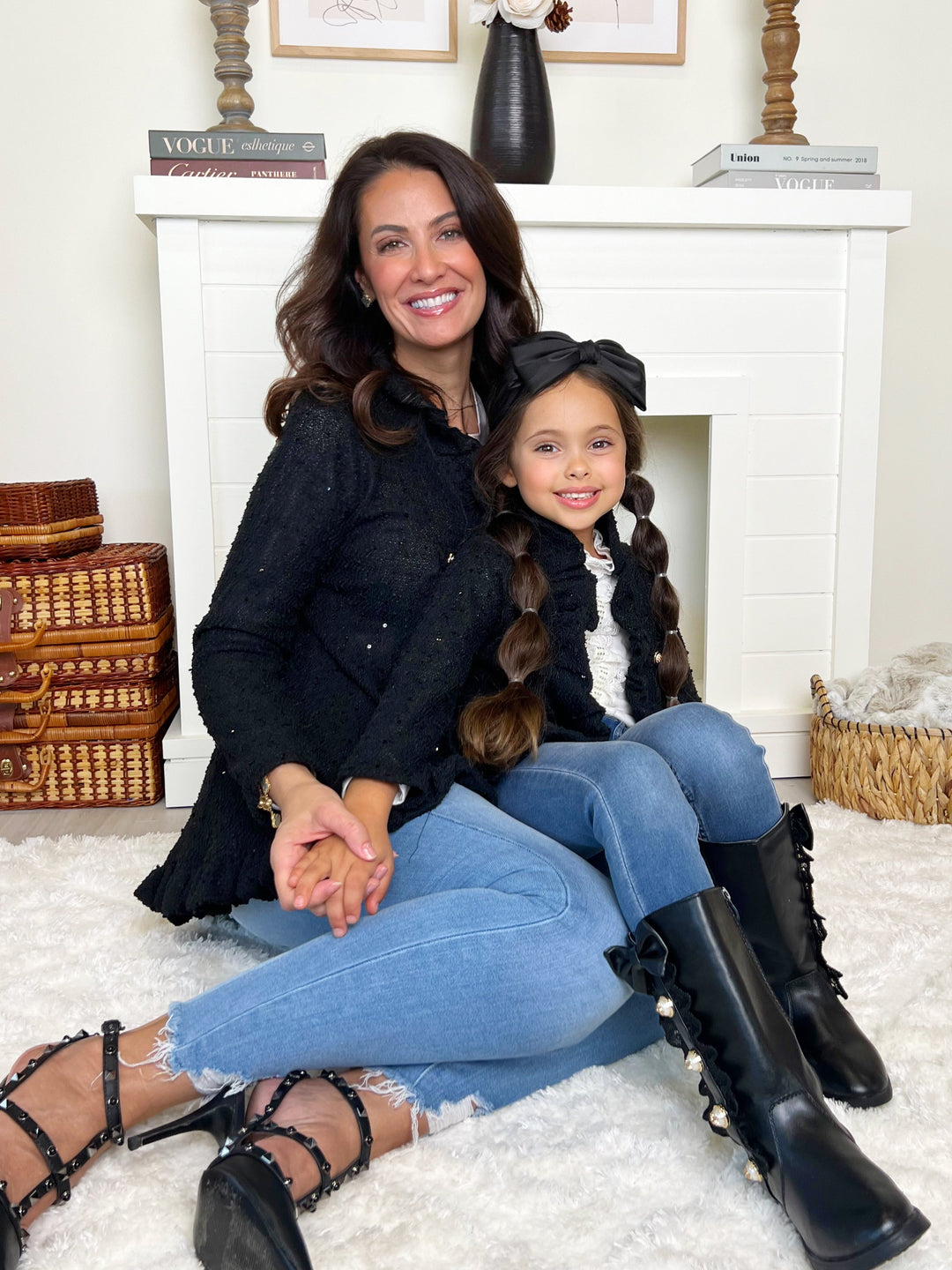 Mommy and Me Classy Duo Black Blazer Ruffle Cardigan