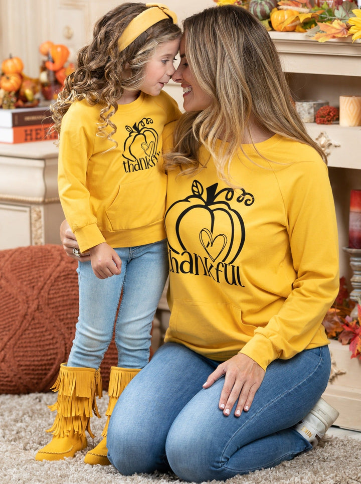 Mommy & Me Thankful Pumpkin Pouch Pullover - Mia Belle Girls