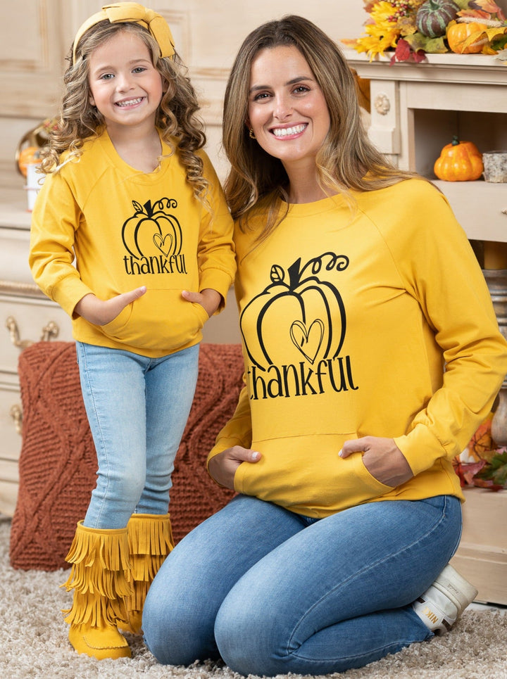 Mommy & Me Thankful Pumpkin Pouch Pullover - Mia Belle Girls