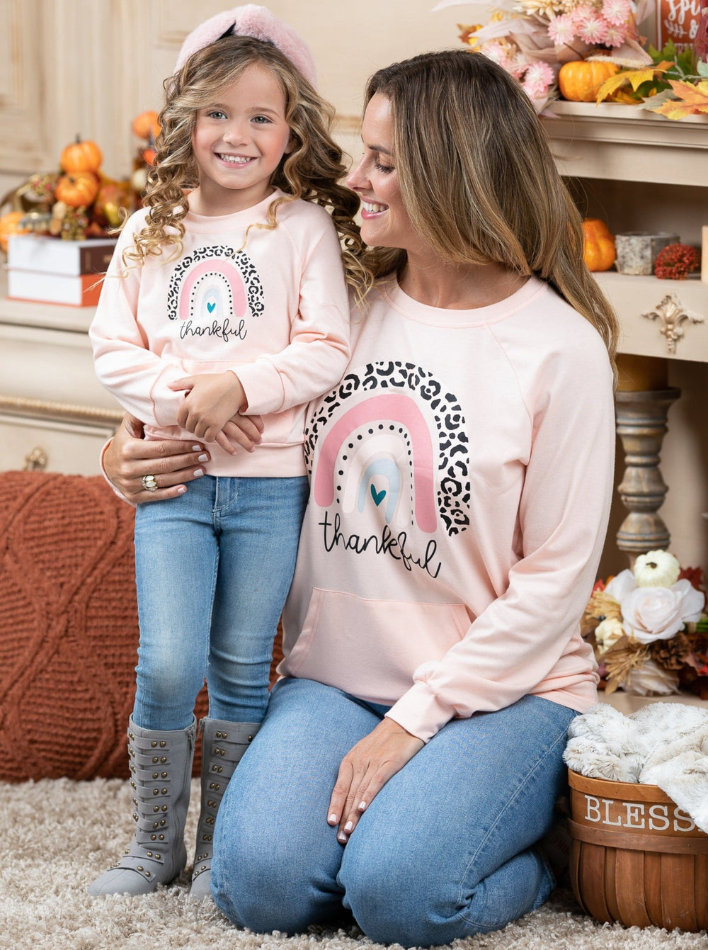 Mommy and Me Fall Thankful Rainbow Pouch Pullover - Mia Belle Girls