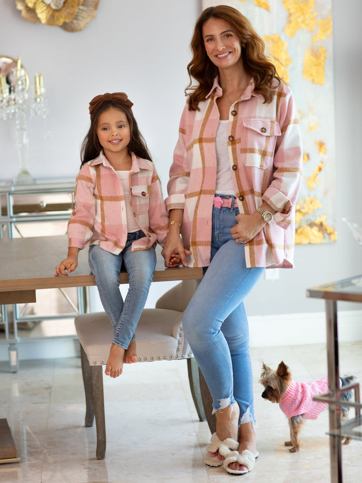 Mia Belle Girls | Matching Pink Flannel Shirts | Mommy & Me