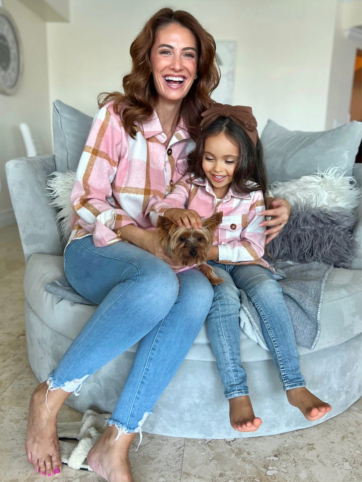 Mia Belle Girls | Matching Pink Flannel Shirts | Mommy & Me