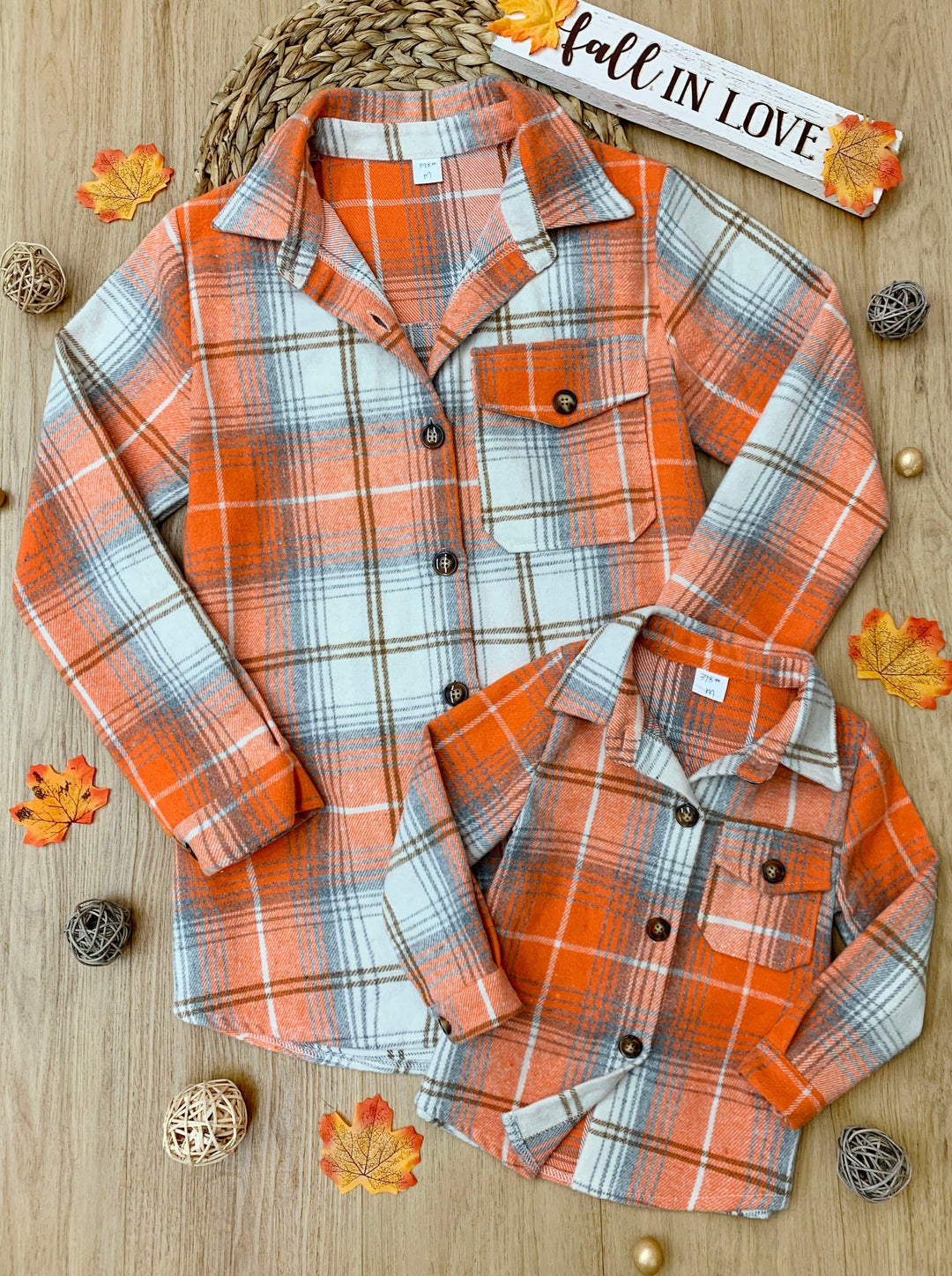 Mia Belle Girls | Matching Orange Flannel Shirts | Mommy & Me