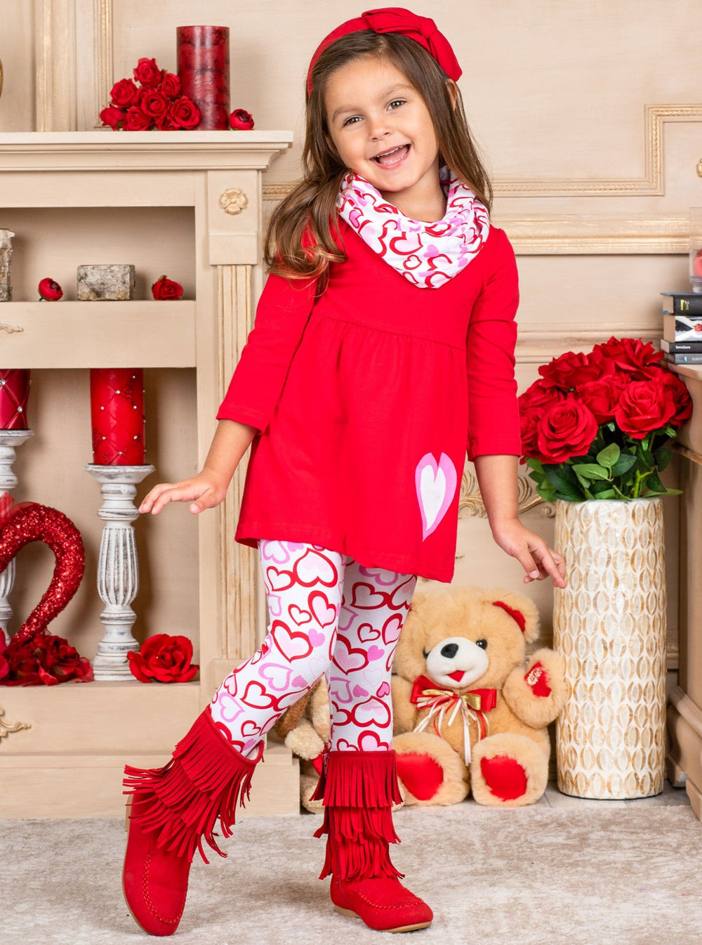 Kids Valentine's Clothes | Girls Heart Tunic Scarf & Legging Set