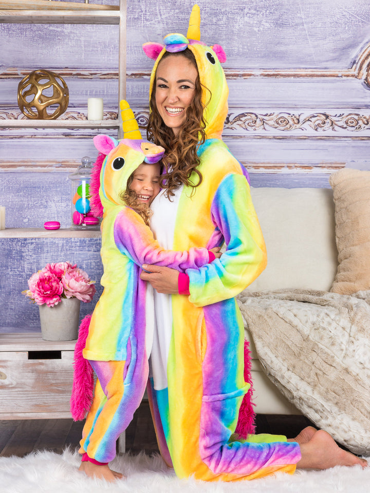 Mommy & Me Pastel Rainbow Unicorn Onesie Pajamas - Mia Belle Girls