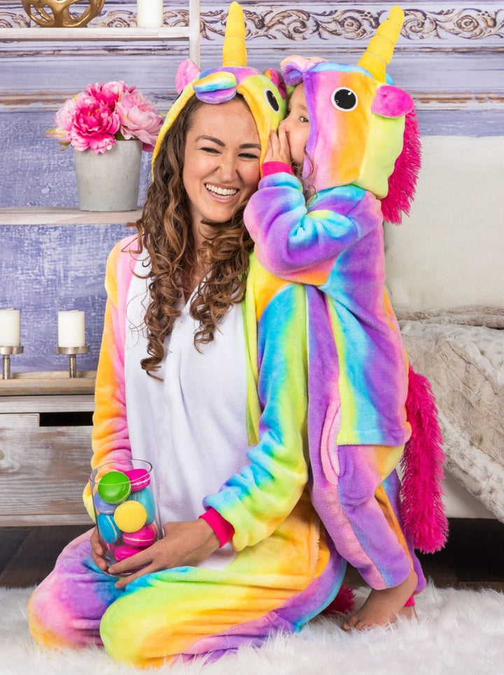 Mommy & Me Pastel Rainbow Unicorn Onesie Pajamas - Mia Belle Girls