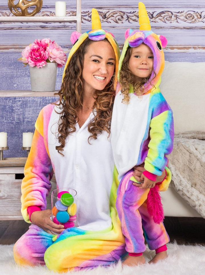 Mommy & Me Pastel Rainbow Unicorn Onesie Pajamas - Mia Belle Girls