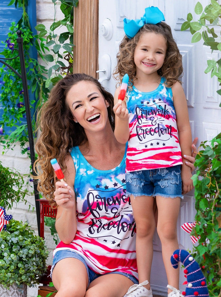 Mommy & Me 4th Of July Tops | Fireworks & Freedom Tie Dye Tank Tops