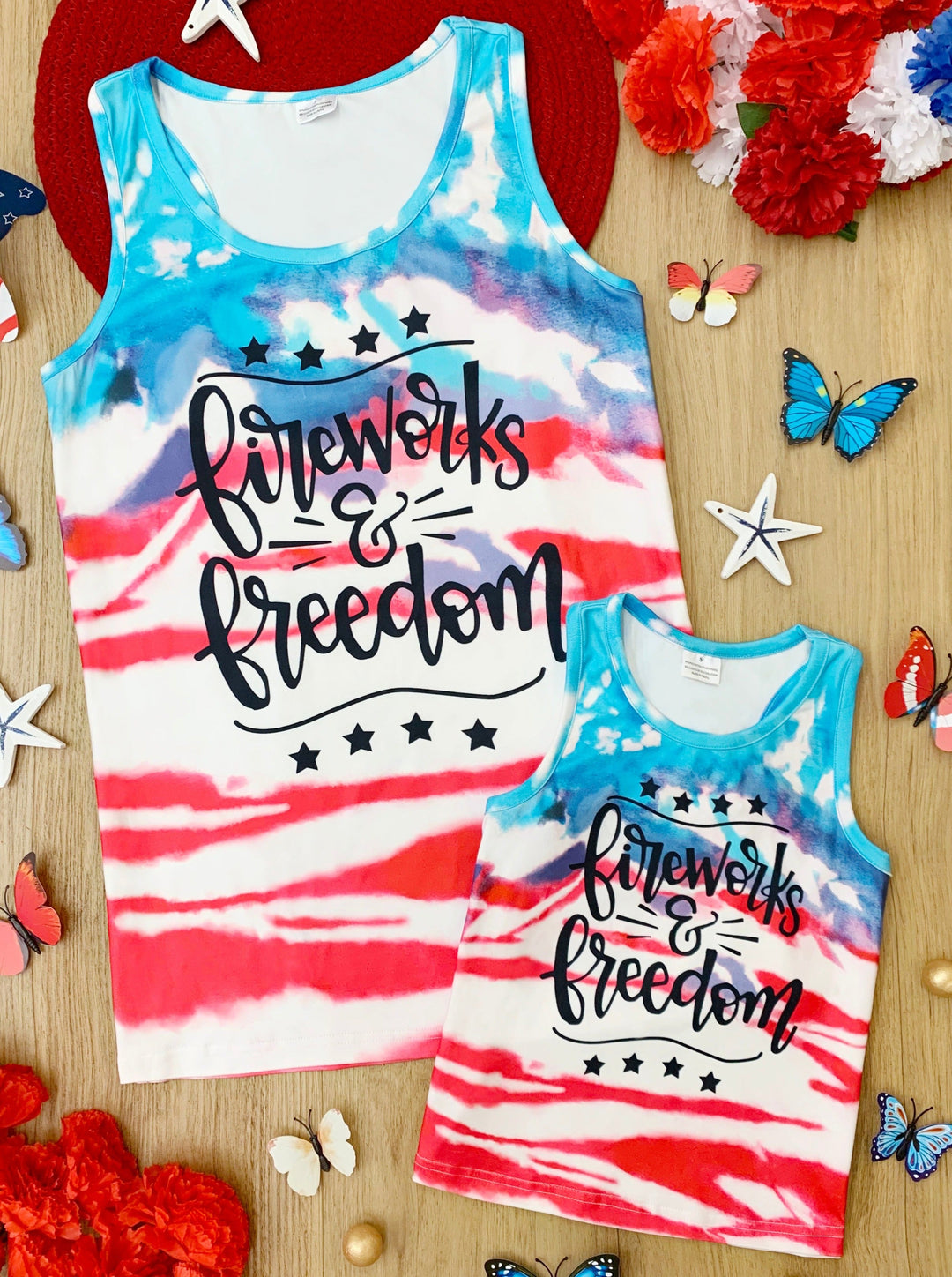 Mommy & Me 4th Of July Tops | Fireworks & Freedom Tie Dye Tank Tops