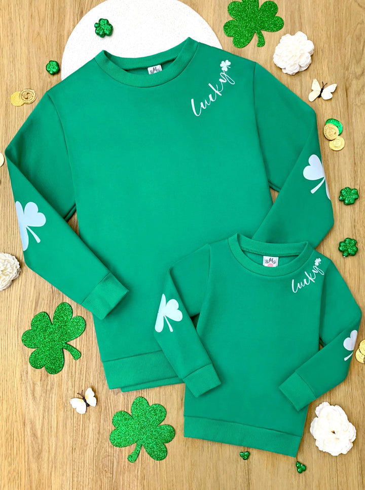 Mia Belle Girls Lucky You Green Pullover Sweater | Mommy And Me