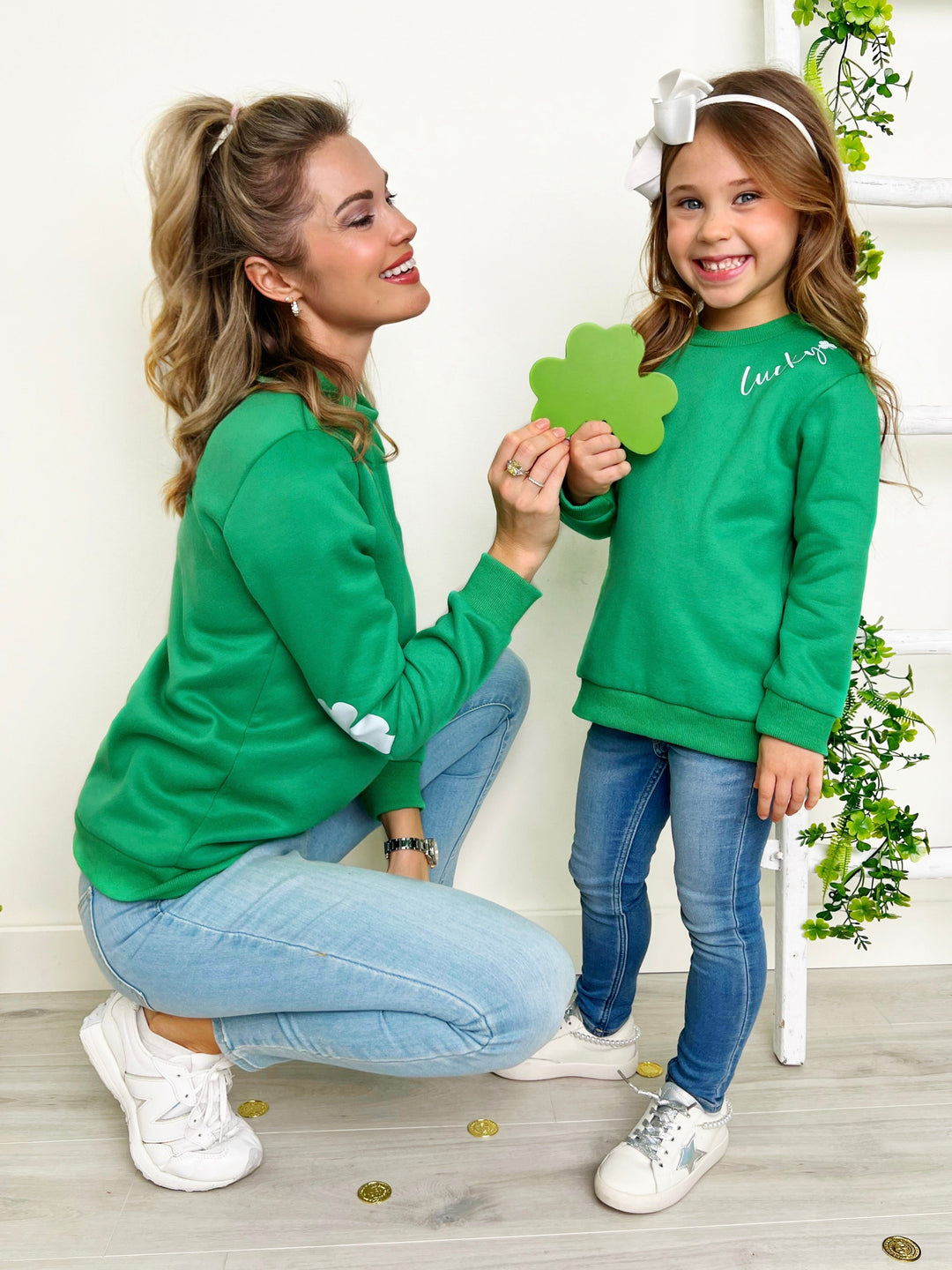 Mia Belle Girls Lucky You Green Pullover Sweater | Mommy And Me