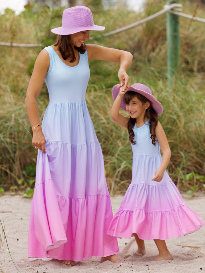 Mommy and Me Pastel Ombre Tiered Maxi Dress