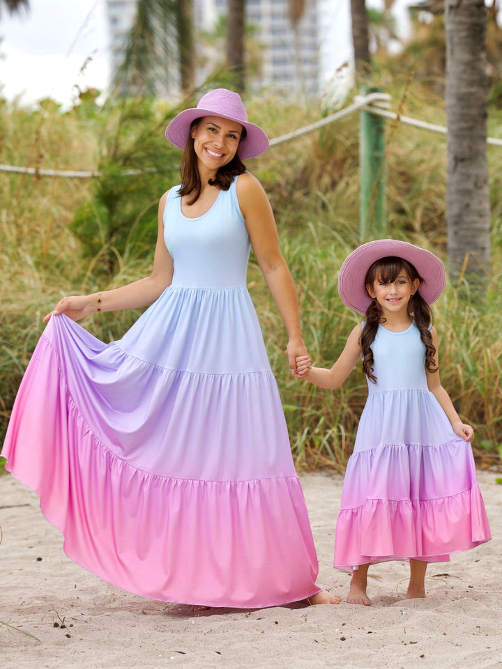 Mommy and Me Pastel Ombre Tiered Maxi Dress