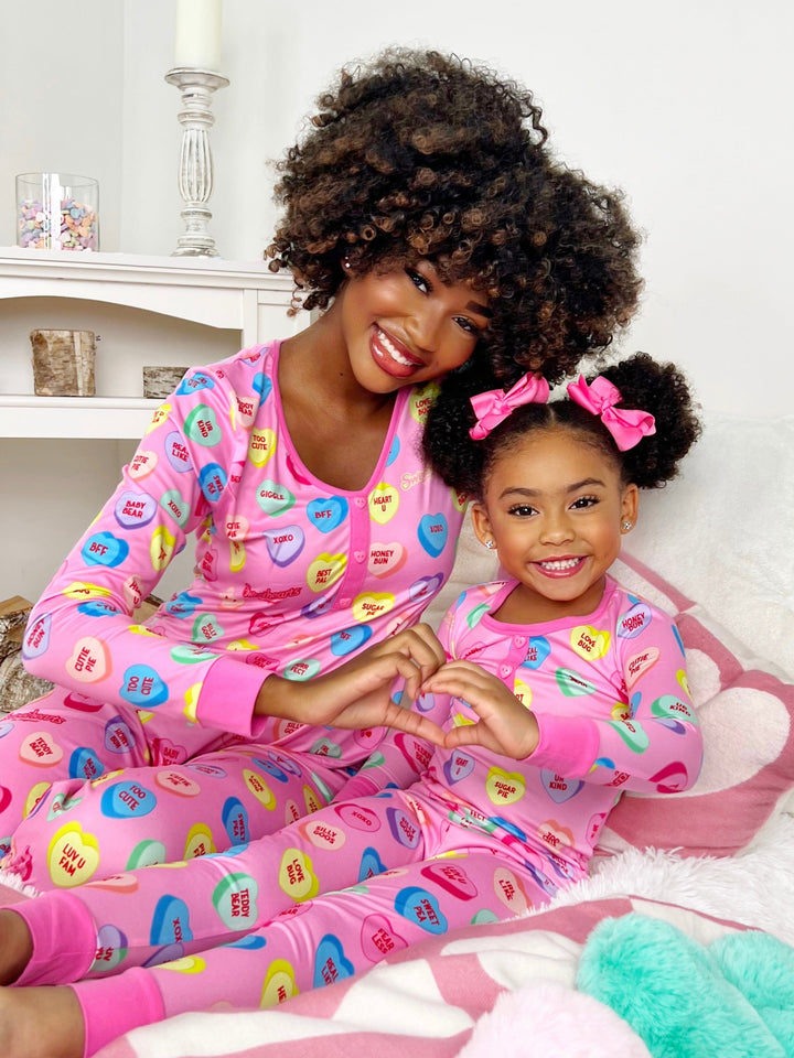 Sweethearts x Mia Belle Girls Mommy And Me Pink Pajamas