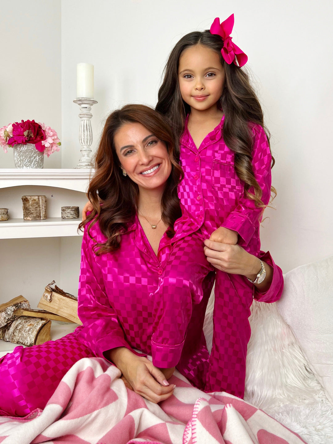 Mia Belle Mommy & Me Fuchsia Pajamas | Valentine's Pajamas