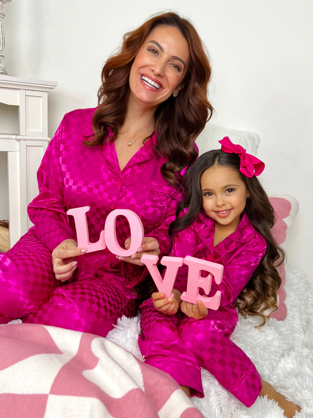 Mia Belle Mommy & Me Fuchsia Pajamas | Valentine's Pajamas