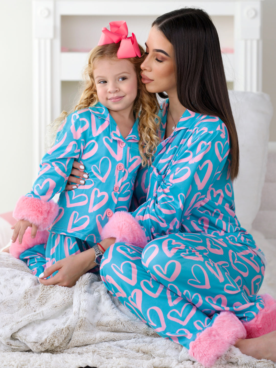 Mommy and Me Heart Furry Pajama Set