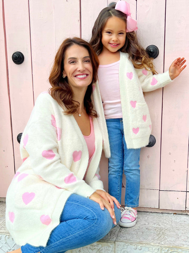 Mommy and Me I Love You Lots Ivory Oversized Heart Cardigan